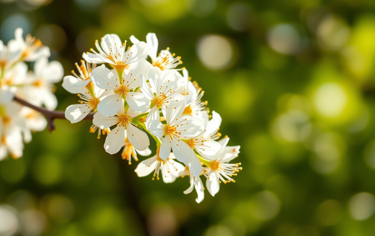 Vit acacia i närbild med mjuka blommor och grön bakgrund.