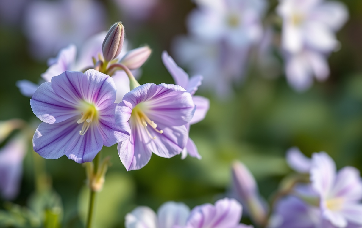 Närbild på liten blåklocka med dagg och ett blomsovarbi i kronan